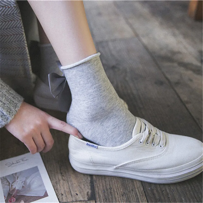 Новинка 2018 хлопковые женские носки милые плотные с бантом Женские однотонные