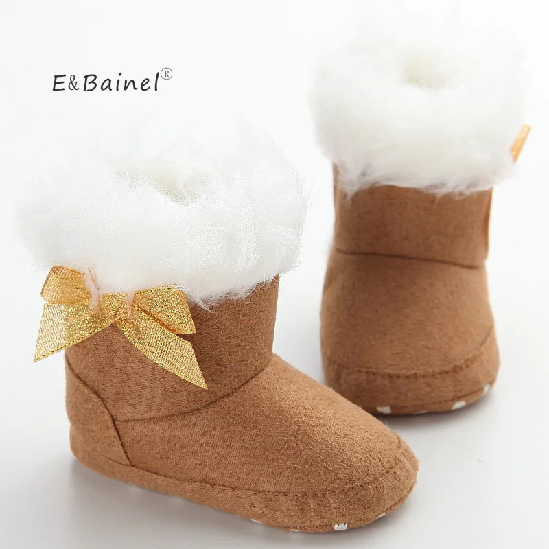 E&Bainel Super Warm Baby Moccasins Baby Boot Fur Snow Boot Booties Soft Bottom Shoes First Walkers Cotton Fleece Baby Shoes Girl