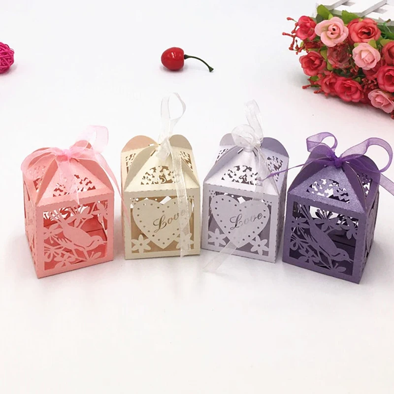 50 шт. лазерная резка полое сердце птица Свадебные Сувениры Коробка подарок