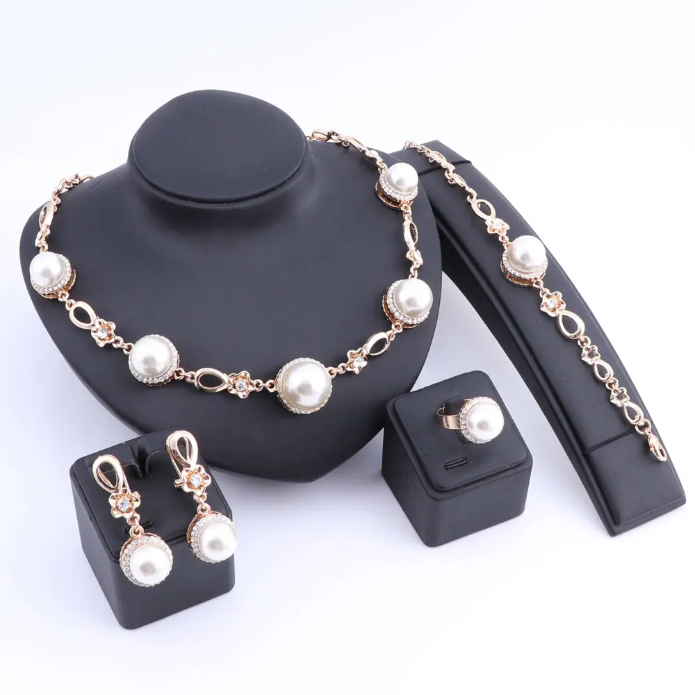 Женский ювелирный комплект из колье серёг и с искусственным жемчугом|Ювелирные