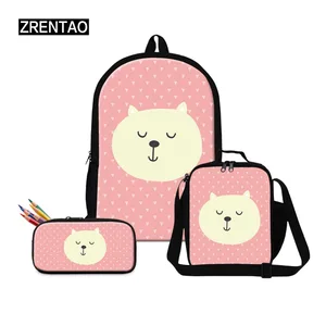 zrentao children polyester school backpack for girls cartoon animal 3pcsset mochilas pencil casecooler bag new fashion bags free global shipping