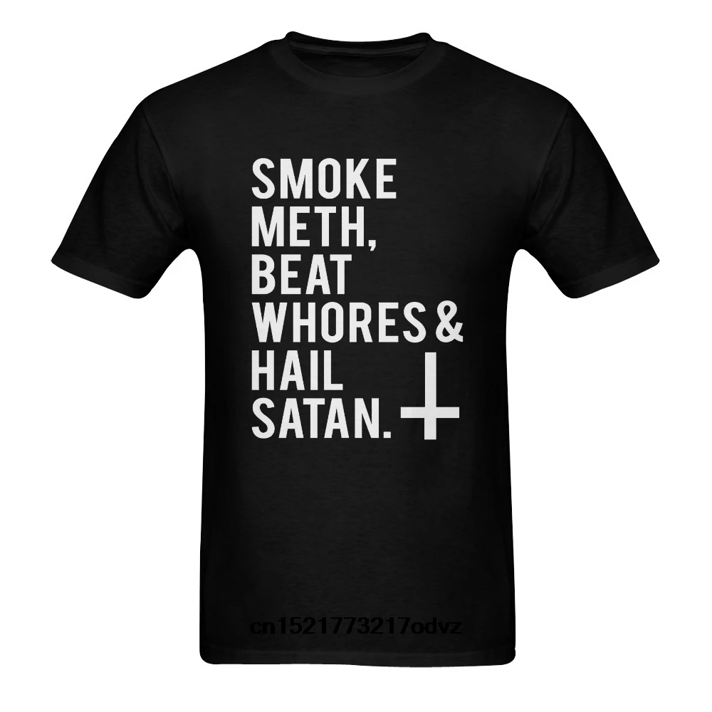 Возьмите Для мужчин футболка мода дым мет и градом Сатана Хлопок (США Размеры)