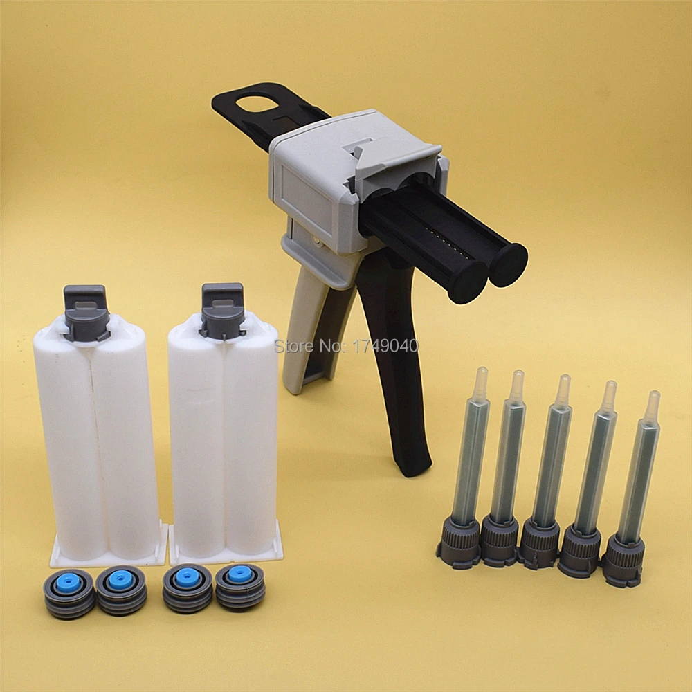 Пистолет клеевой 50 мл 1:1 с 5 смесительными насадками и 2 пустыми картриджами на