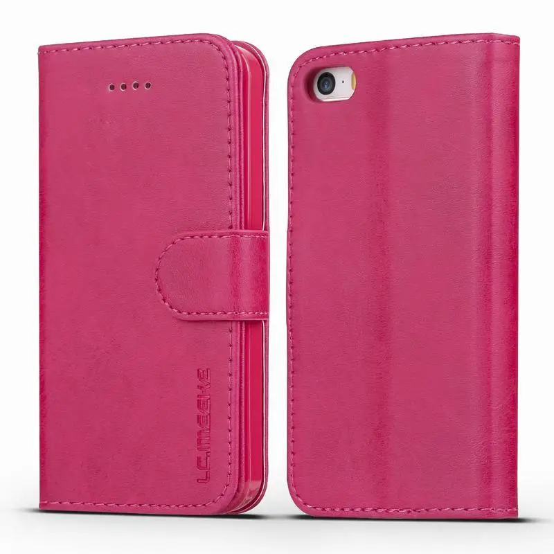 Rose Red Чехол для телефона s Чехол для iphone 5 5 S se, роскошный кожаный чехол-кошелек на магните для Apple iphone 5 S E, чехол-книжка с отделениями для карт - Цвет: Rose Red