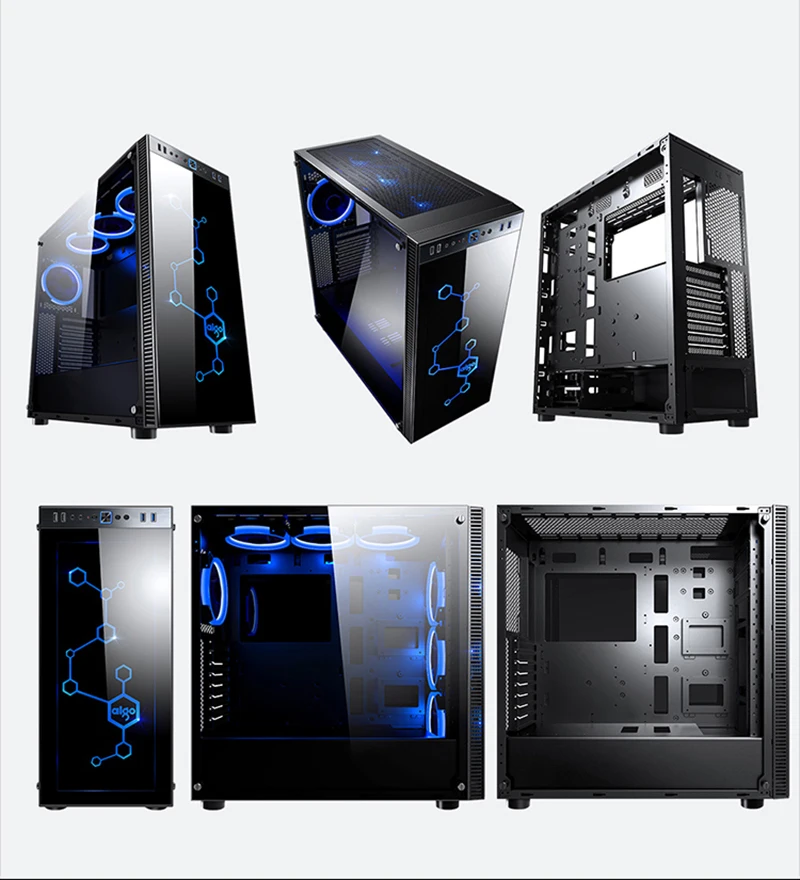 Aigo настольный компьютерный игровой чехол Mid-Tower ATX игровой ПК компьютерный корпус чехол из закаленного стекла компьютерный чехол s с 4 шт. rgb-вентилятором