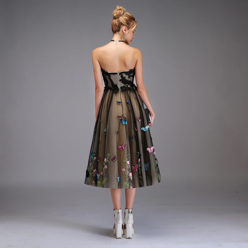 SSYFashion Новое короткое коктейльное платье милое без бретелек рукавов А силуэт