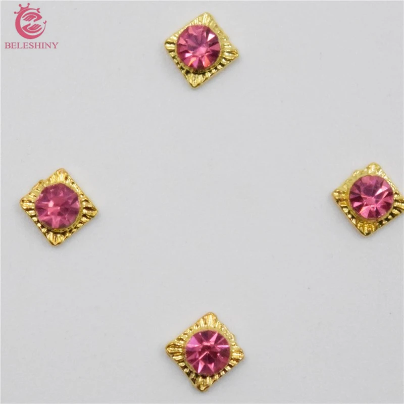 50 шт. новые розовые наклейки на ногти со стразами 3D металлический сплав для