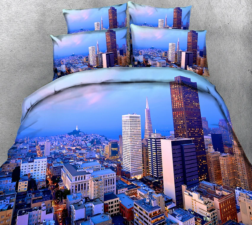 Queen luxury 3d bedding sets Nightscape pattern California king Twin Full bedsheet Fitted sheet style Duvet bed cover | Дом и сад