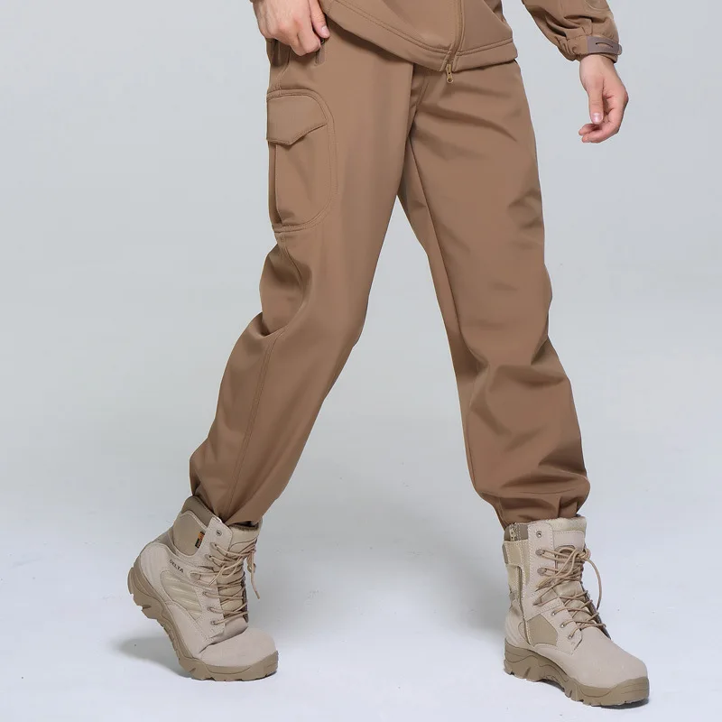tan pants Водонепроницаемая куртка из мягкой кожи акулы или брюки, Мужская тактическая камуфляжная куртка, осенне-зимнее пальто, военная армейская одежда - Цвет: tan pants
