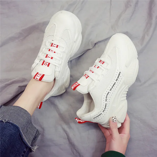 J92White Женские кроссовки, модные детские кроссовки, женская обувь на шнуровке, дышащая женская спортивная обувь, кроссовки на платформе, прогулочная обувь - Цвет: J92White