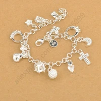 top quality 925 sterling silver exquisite charm pendants woman bracelet nice cross moon heart clock pendant jewelry present