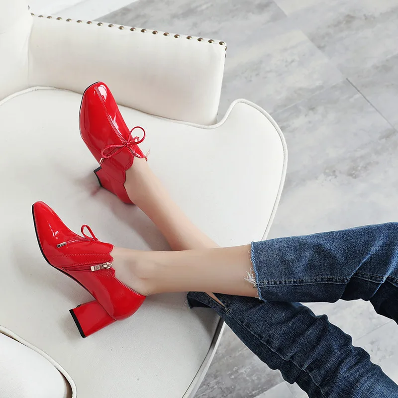 YMECHIC/офисная обувь на молнии с бантом Женские туфли-лодочки квадратным носком и