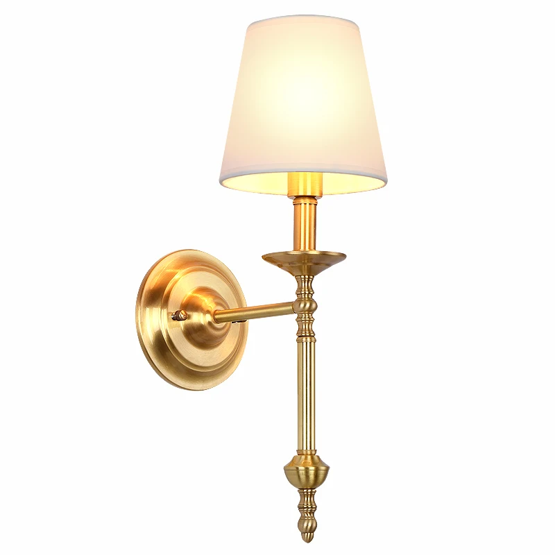 Toolery America Wall Sconce Copper Wall Lamp 2 Arm Fabric Shade Light Living Room Restaurant Cafe Bedroom Hotel E14 LED Lamp