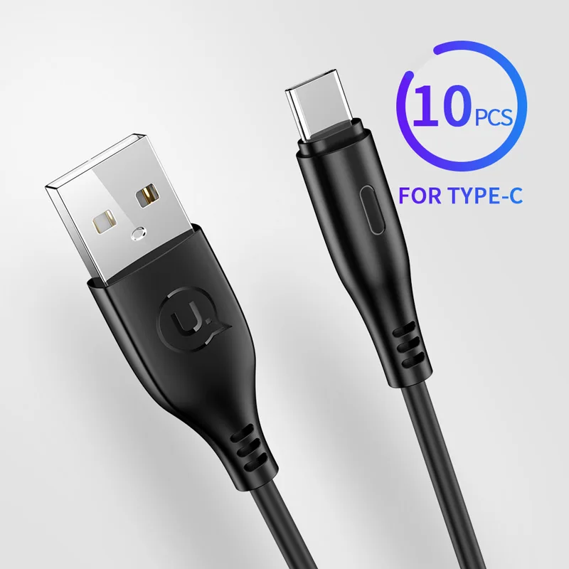 USAMS type-C кабель, 10 шт оптом 1 м/2 м кабель для мобильного телефона для samsung S9 Xiaomi 2A Быстрая зарядка данных USB кабель USB C кабель - Цвет: Black Type C Cable