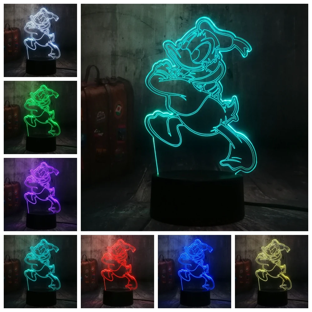 Cute Lovely Donald Fauntleroy Duck Cartoon 7 Color Change 3D LED Night Light Kids Sleep Desk Lamp Birthday Christmas lamp Decor | Освещение