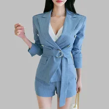 Женский офисный костюм HAMALIEL деловой двубортный блейзер в синюю