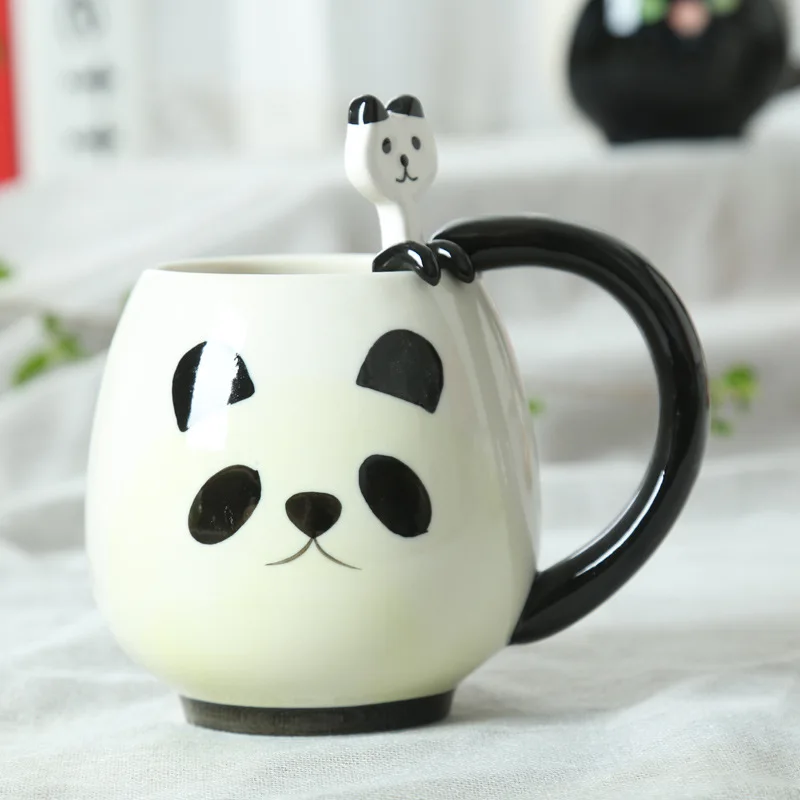 Panda Милые чайные чашки с животными, керамические чашки и кружки, кофейная кухонная кружка, мультяшная кошка, свинья, медведь, лягушка, панда, посуда для напитков, Новое поступление - Цвет: Panda