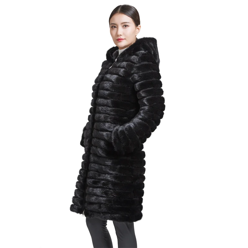 with hood Королева huanhou натуральный мех норки пальто с мехом для женщина с меховым капюшоном, Кол-во доп Большие размеры зимние теплые пальто узкого кроя - Цвет: with hood