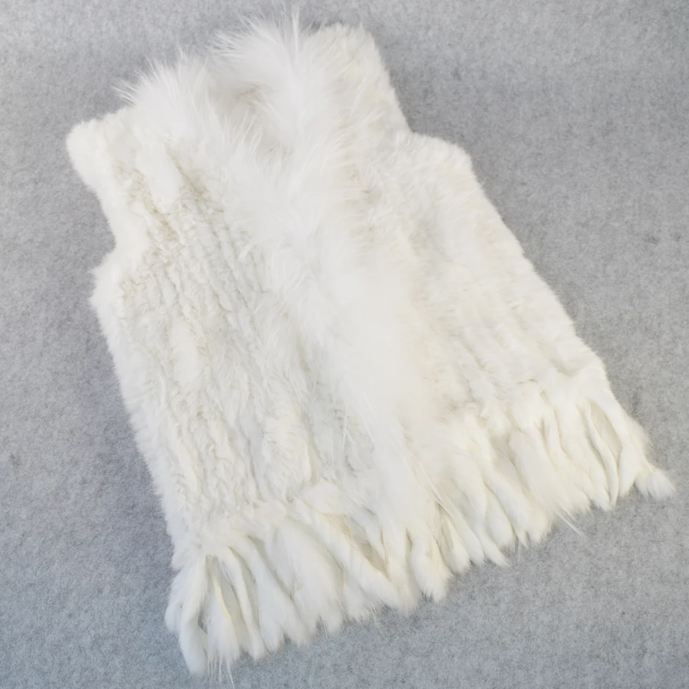 Женский жилет из натурального кроличьего меха вязаный с кисточками 100% жилеты