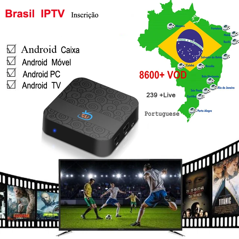 Один год Бразильский Португальский IPTV подписка включает в себя с бразильским VOD+ воспроизведение+ LIVE для android box/mobile/pc