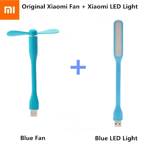 Xiaomi USB вентилятор+ USB светодиодный светильник Мини энергосберегающий довольно гибкий Регулируемый USB Вентилятор Кулер для внешнего аккумулятора - Цвет: Blue Fan Blue LED