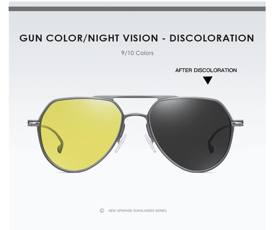 Gun-Night Vision Al-Mg фотохромные поляризованные металлические солнцезащитные очки пилота, мужские Обесцвечивающие солнцезащитные очки для вождения, антибликовые мужские солнцезащитные очки S163 - Цвет линз: Gun-Night Vision
