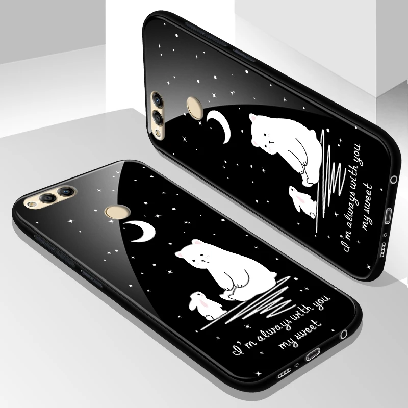 Чехол из закаленного стекла для Huawei Honor 7X 8X, мультяшный противоударный чехол для Huawei Honor P20 P10 Lite, чехол из закаленного стекла