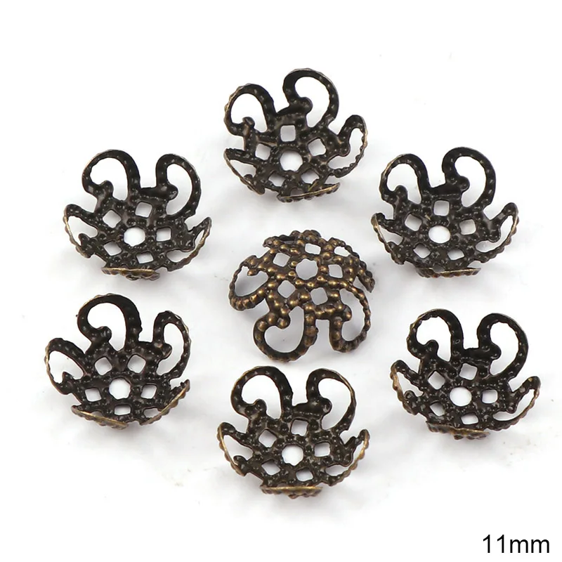 Antique Bronze 11 мм Блестящий винтажный филигранный металлический полый цветок разделитель бусины концевые колпачки Подвески DIY Подвески соединители фурнитура для украшений - Цвет: Antique Bronze