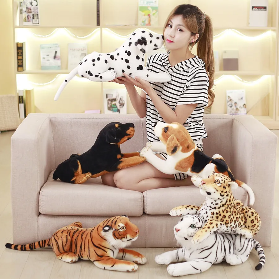 

1pc 45cm Simulation Dog/Tiger/leopard Plush Toys Doll Lying Squatting Posture Genuine Good Quality Lifelike Real Dog Kid's gift