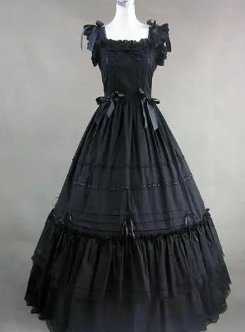 (LD016) черное платье без рукавов в готическом стиле викторианлолита бальное