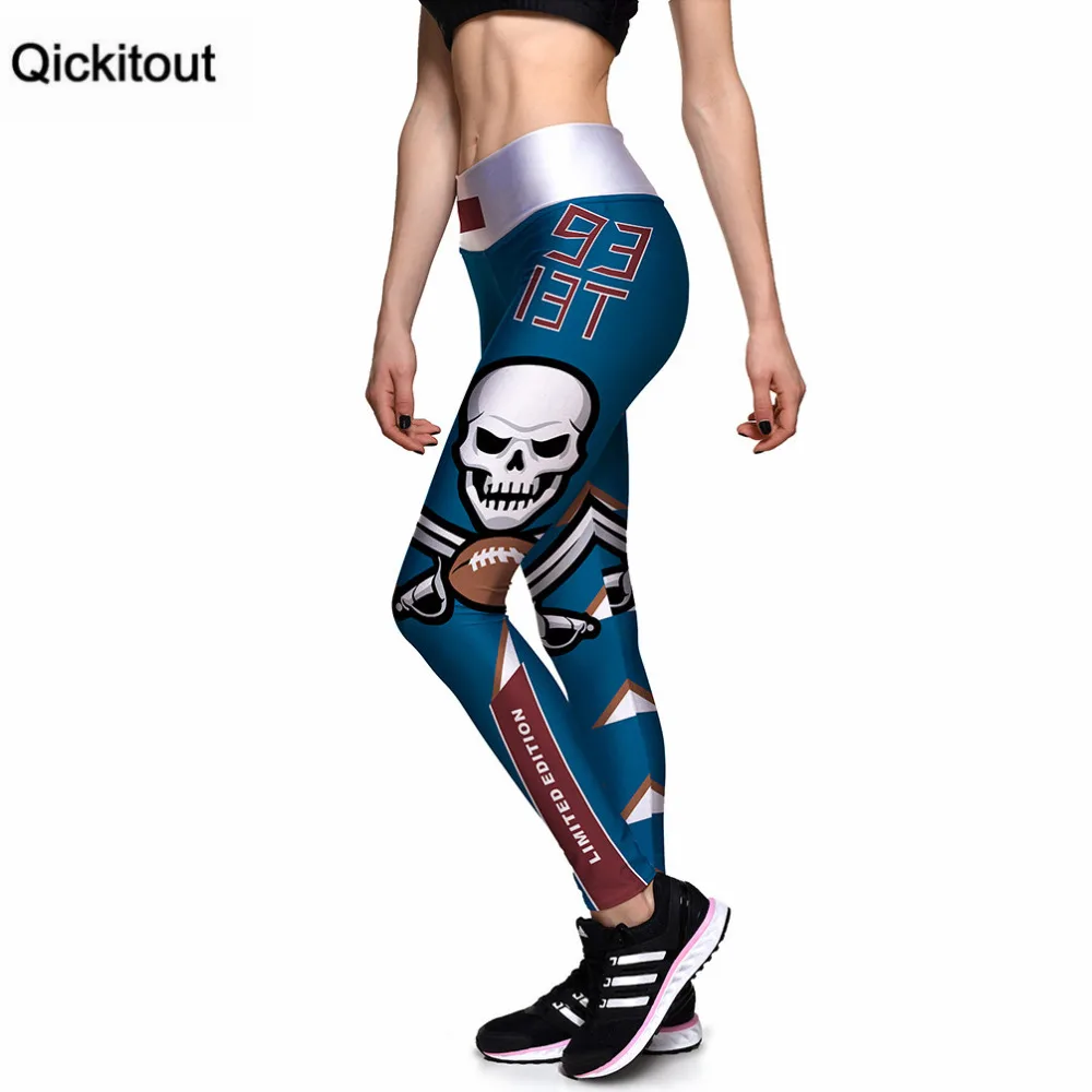 Легинсы Qickitout 2016 модные легинсы с высокой талией и 3D-принтом в виде черепа