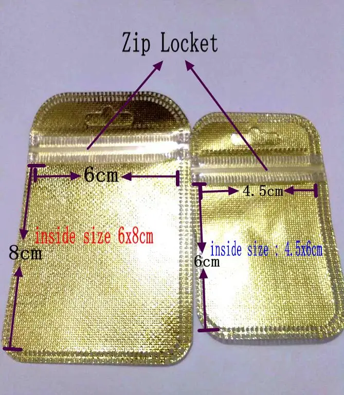 

New 50Pcs/lot inside size 6x8cm gold foil bag Jewelry Packing Pouches Gift Bags