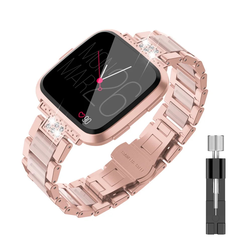 PPink Ремешок для часов из нержавеющей стали для Fitbit Versa браслет с кристаллами Замена Металлических Браслетов Аксессуары Для Fitbit Versa - Цвет ремешка: PPink