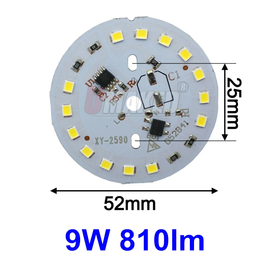 9W 52mm 10 шт. ac 220 В led pcb SMD2835 3 Вт 5 Вт 7 Вт 9 Вт 12 Вт 15 Вт интегрированный ic драйвер, светодиодные бусины smart IC SMD, светодиодный светильник источник для светильник - Цвет корпуса: 9W 52mm