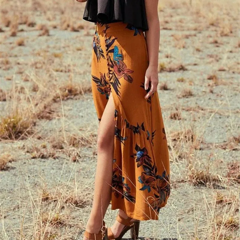 2018 г. летние пикантные Для женщин Винтаж Цветочный принт Длинные юбки юбка