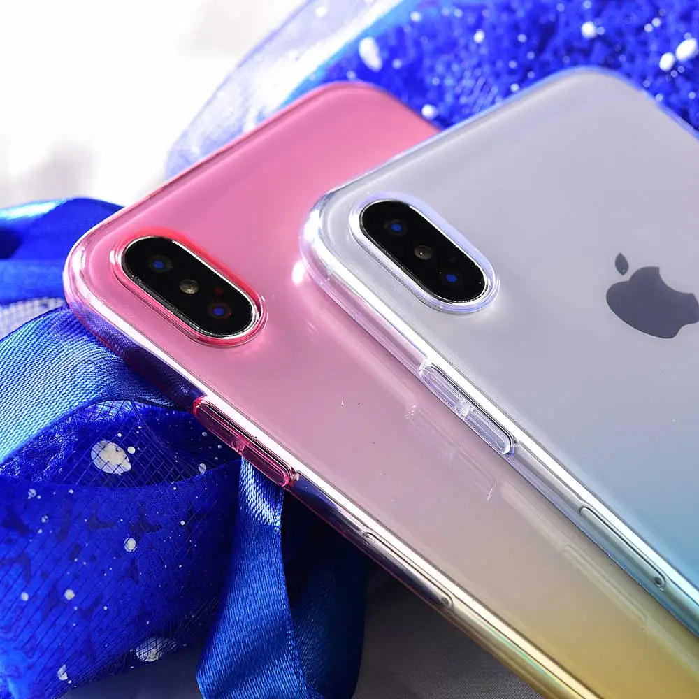 Boucho Cases For iPhone XS MAX XR X Xs Transparent Gradient Phone Case 8 plus 7plus 7 6 6s Plus Soft Silicone Cover |