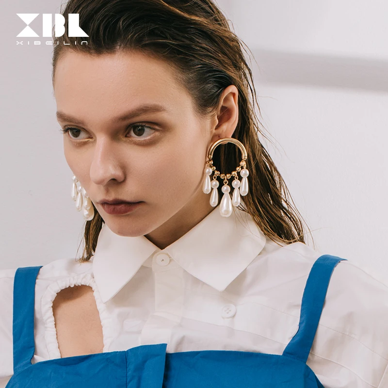 Лицо-тонкий кулон с искусственным жемчугом серьги женские корейские дикий