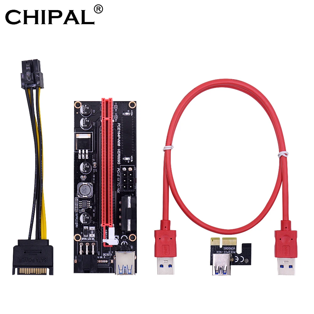CHIPAL 2018 VER009S PC PCI E Riser Card PCIE 1X to 16X удлинитель с светодиодный индикатором + кабель USB 3 0