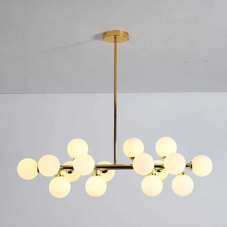 Современная светодиодная Подвесная лампа с белым стеклянным шаром для столовой