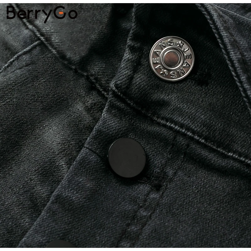 BerryGo, сексуальные обтягивающие джинсы, для женщин, уличная одежда, высокая талия, пуговицы, складки, Капри, брюки, летняя мода, женские серые джинсы-карандаш