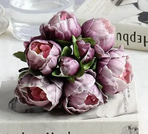 purple Peony Настоящее/натуральное прикосновение ПУ пион бутоны Букет Свадьба невесты держа цветок невесты Руки держать с цветами, для украшения дома ПУ пион - Цвет: purple Peony