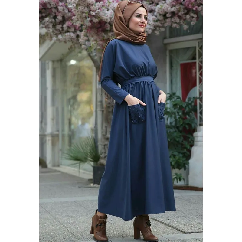 Женская мусульманская одежда Abayas макси мусульманское платье с длинным рукавом и