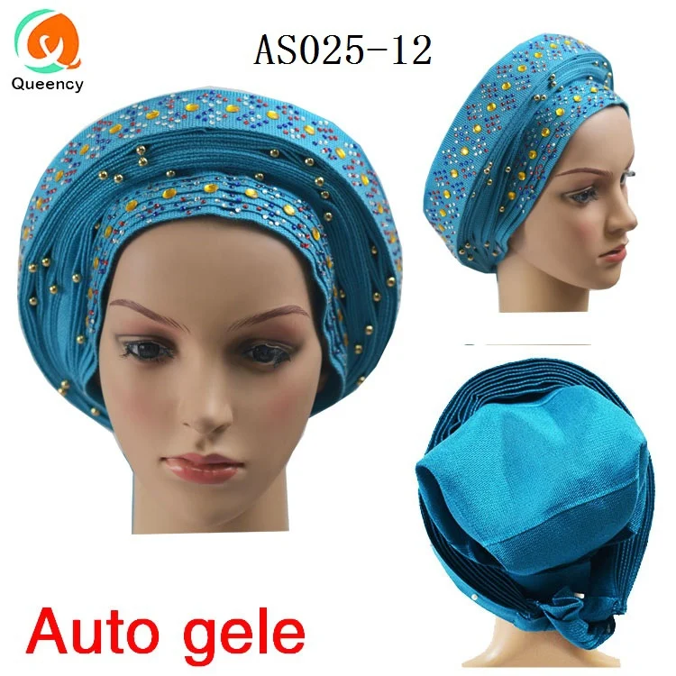 AS025 Queency Asooke дизайн африканские женские свадебные Авто геле уже сделанные головы обернуть разноцветные бусы и камни DHL - Цвет: Turquoise blue