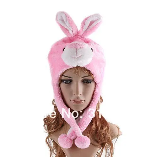 Pink Bunny Мягкая Плюшевая пушистая теплая шапочка-бини с рисунками животных из мультфильмов, зимний пушистый маскарадный костюм для взрослых, женщин, мужчин, детей, мальчиков и девочек - Цвет: Pink Bunny