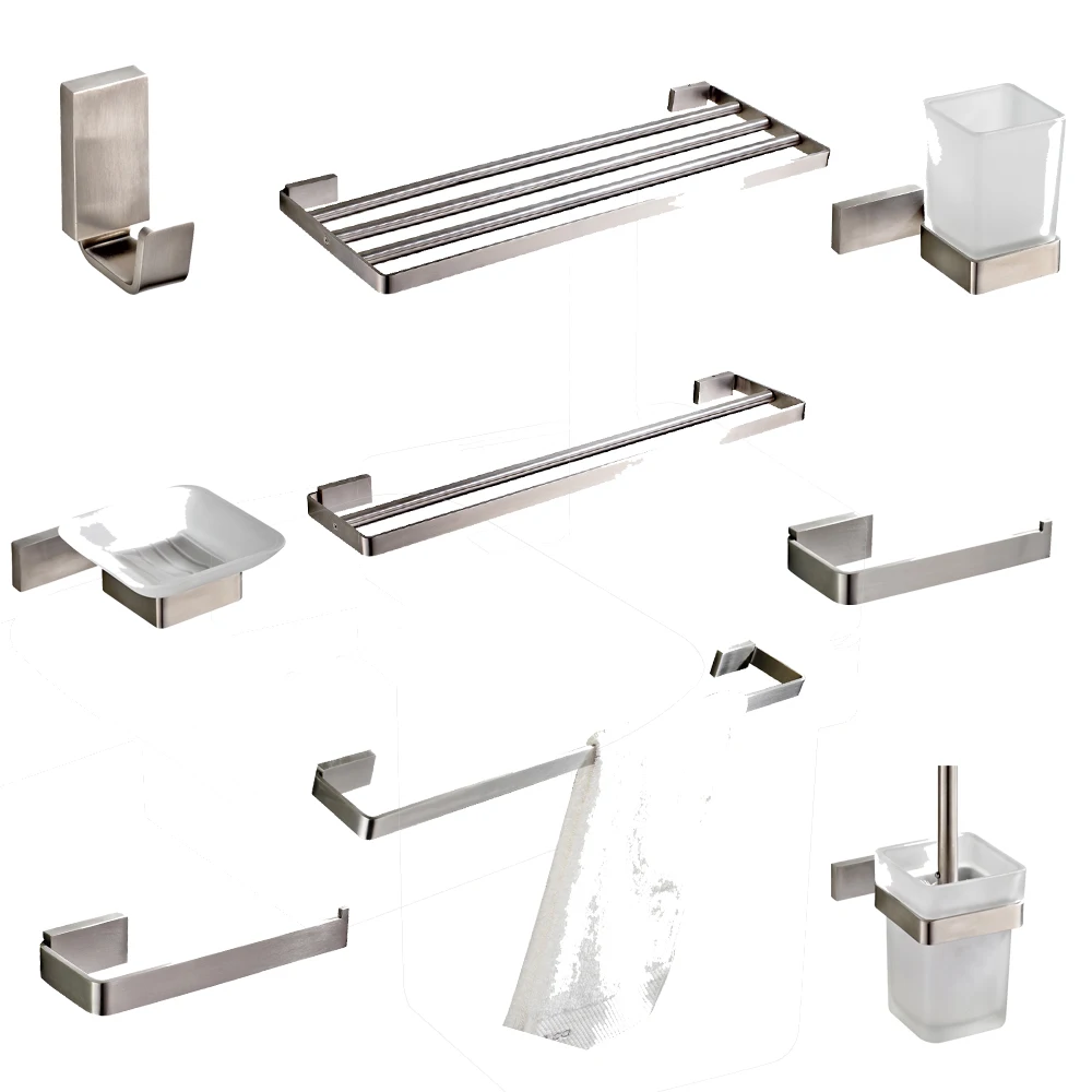 

Leyden Brushed Stianless Steel Silver Bath Hardware Sets Toilet Paper Holder Towel Rack Towel Bar Toilet Brush Holder Towel Ring