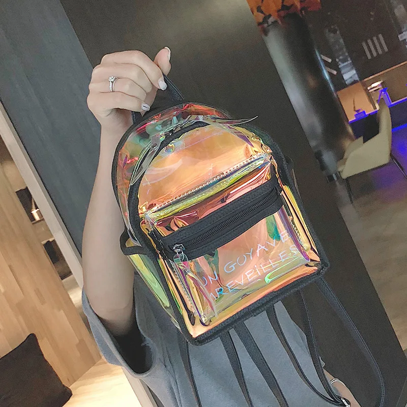 Summer Mini Transparent Backpack For School Student Women's Clear Laser  Color Holographic Female Backpacks B-026