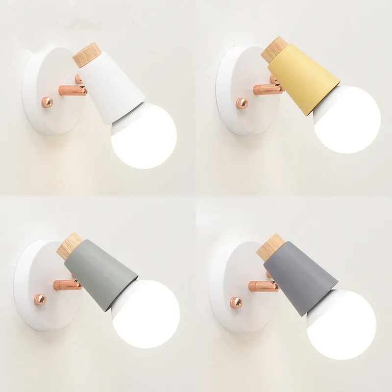 

Nordic Style Solid Wood LED Indoor Home Lighting Mounted Wall Light Living Room Bedside Aisle Spot lights Colorful Wall Lamp