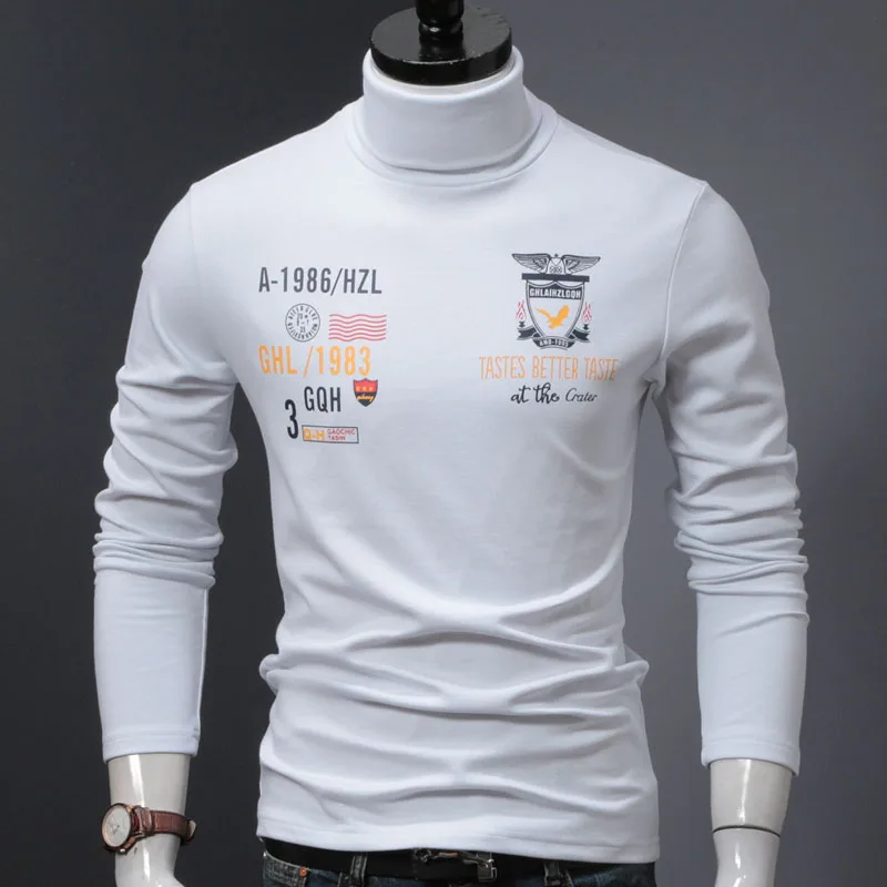 Мужская водолазка футболка толстые теплые Футболки с длинным рукавом зимняя