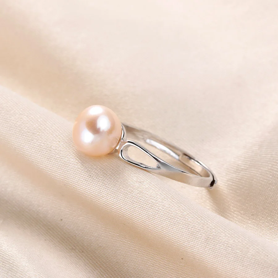 Женское регулируемое кольцо с белым натуральным жемчугом серебряное 925 пробы на