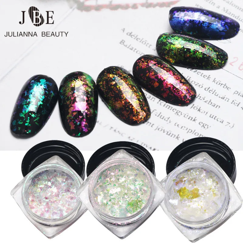 

3 Bottles Sparkly Colorful Irregular Chameleon Effect Nail Art Glitter DIY Nail Gel Polish Decoration Dust Chrome Pigment Tool